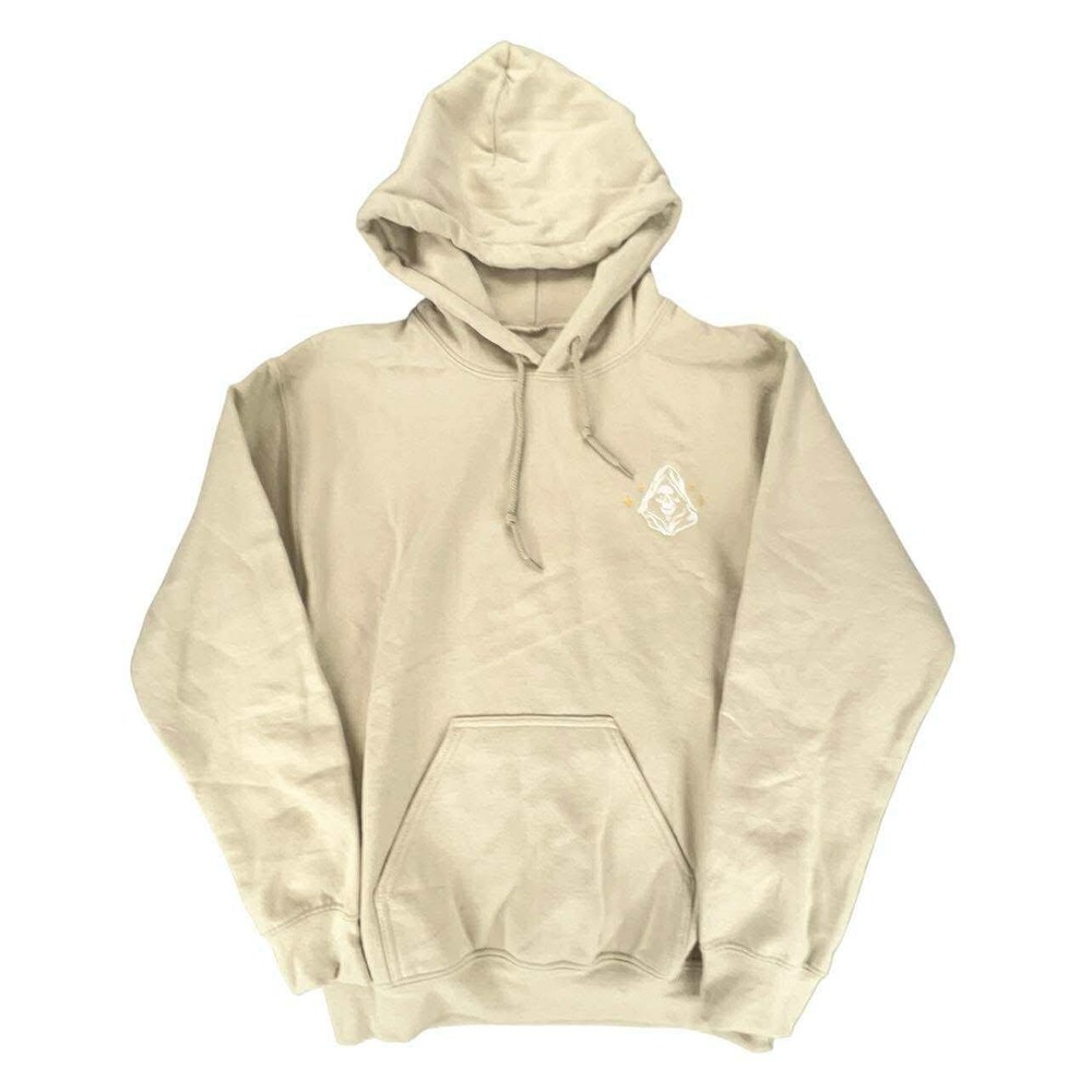 Beige Hooded‎ Sweatshirt Embroidered Tarot Skull Graphic Pullover Hoodie NEW